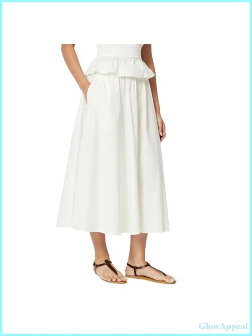 Women's Mid-Rise A-Line Cotton Stretch Poplin Midi Skirt, Elastic Waist